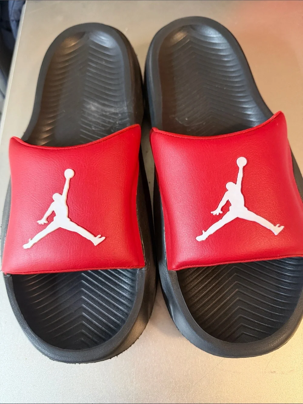 Jordan Red and Black Slide Sandals with White Jumpman